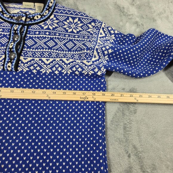 Vintage LL Bean Sweater Womens Small Blue Nordic Fair Lisle Henley Pullover - Picture 8 of 9